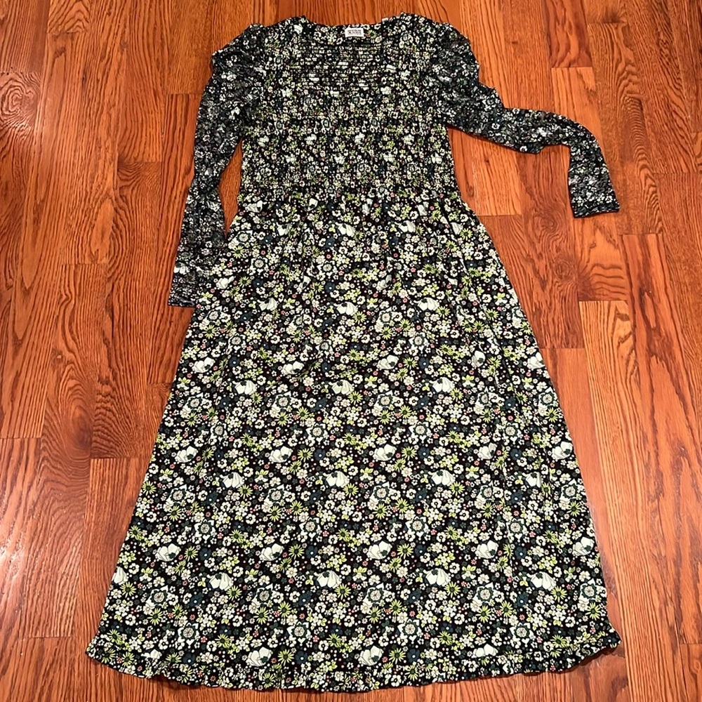 Scotch & Soda floral dress with lace sleeves and ruffle trim skirt - M